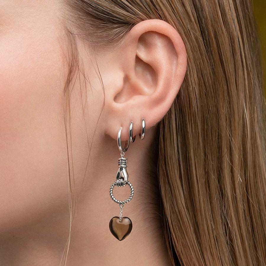 silver hand heart hoop earrings