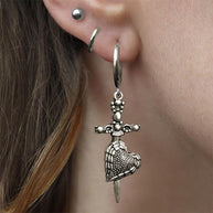 silver heart and dagger earrings