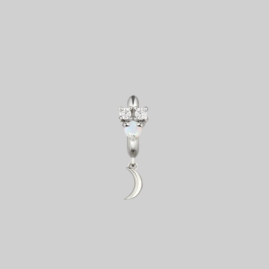 silver hoop earring with opal gemstone