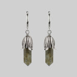DEATH BLOOM. Labradorite Gemstone Hoop Earrings - Silver