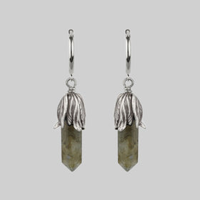 DEATH BLOOM. Labradorite Gemstone Hoop Earrings - Silver