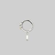 silver hoop earring with moon and gemstone