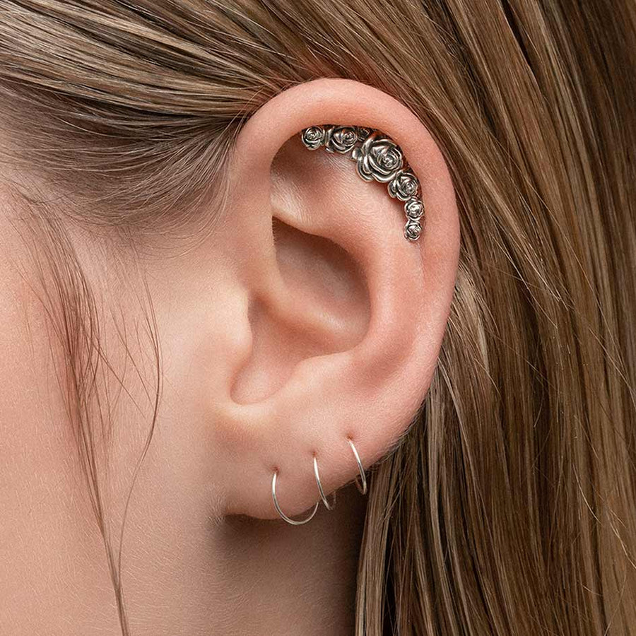 silver rose helix stud