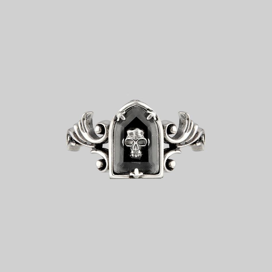 glass skull ring silver