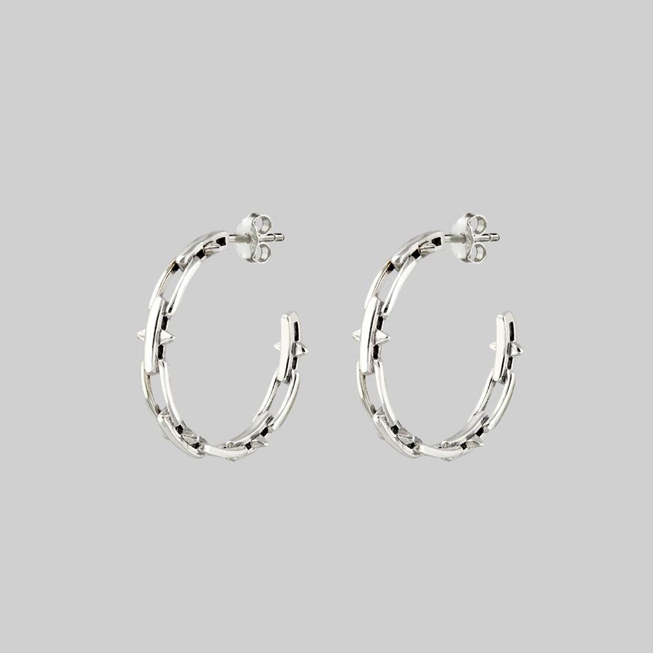 silver spiked chain hoop earrings