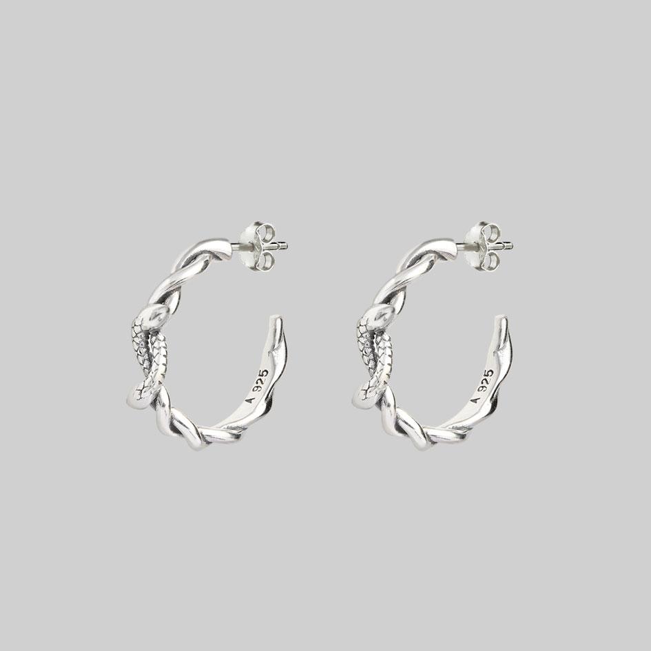 silver twisted snake hoop earrings