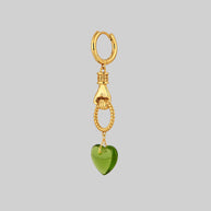 single green heart hand earrings