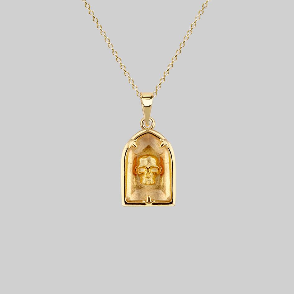 skull glass gold necklace