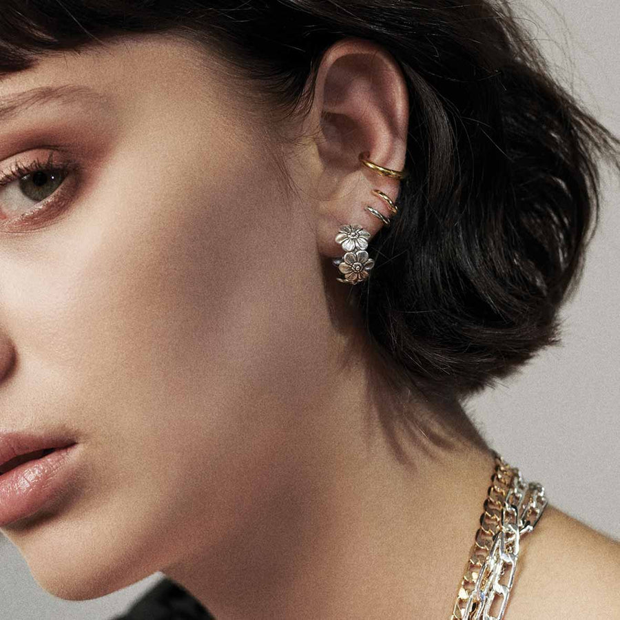 PURITY. Daisy Chain Hoop Earrings Silver REGALROSE