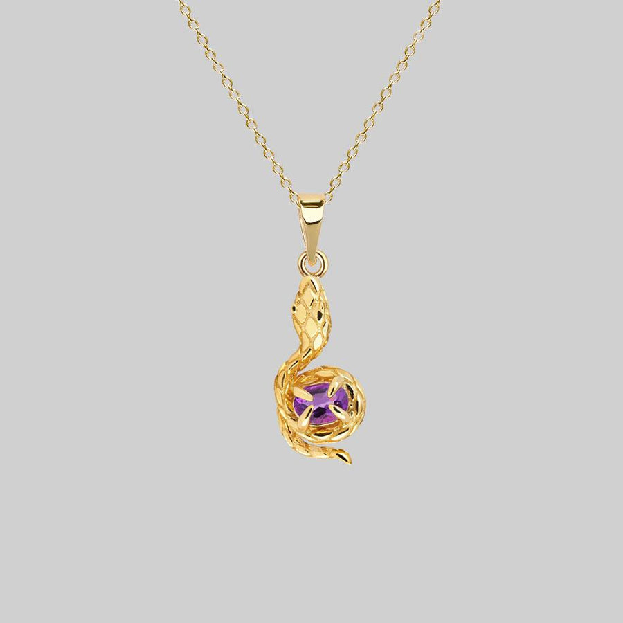 INSIDIOUS. Amethyst Coiled Snake Necklace - Gold