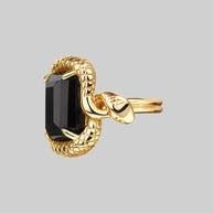 MALICE. Black Spinel Coiled Snake Cocktail Ring - Gold