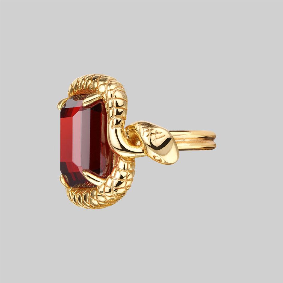 MALICE. Garnet CZ Coiled Snake Cocktail Ring - Gold