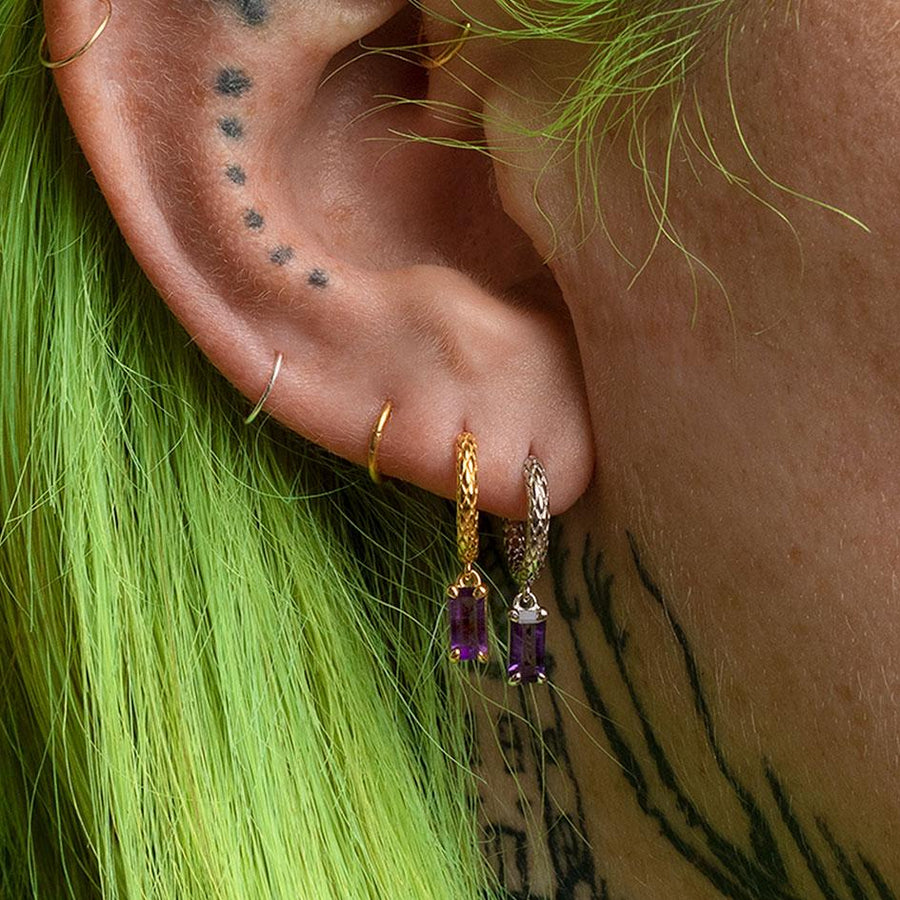 Amethyst snake hoop earrings