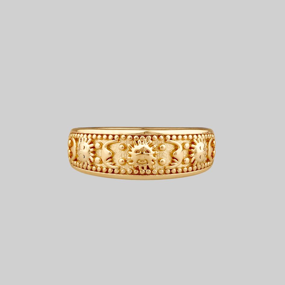 sun and moon pattern band ring 