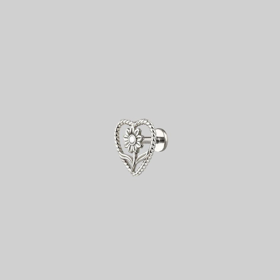 silver sunflower heart stud earring