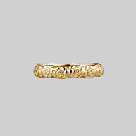 Floral gold posey ring with words inside 