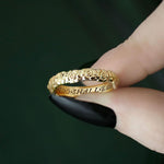 floral gold ring with words, posie ring