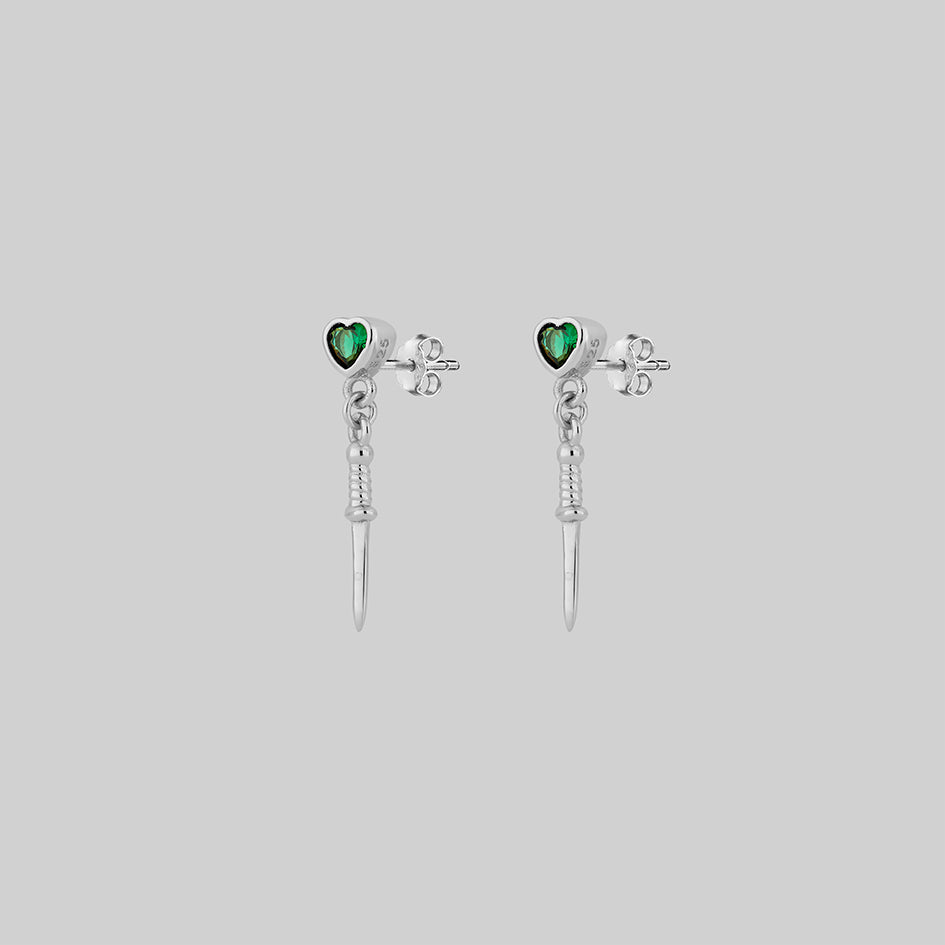tiny dagger heart silver stud earrings