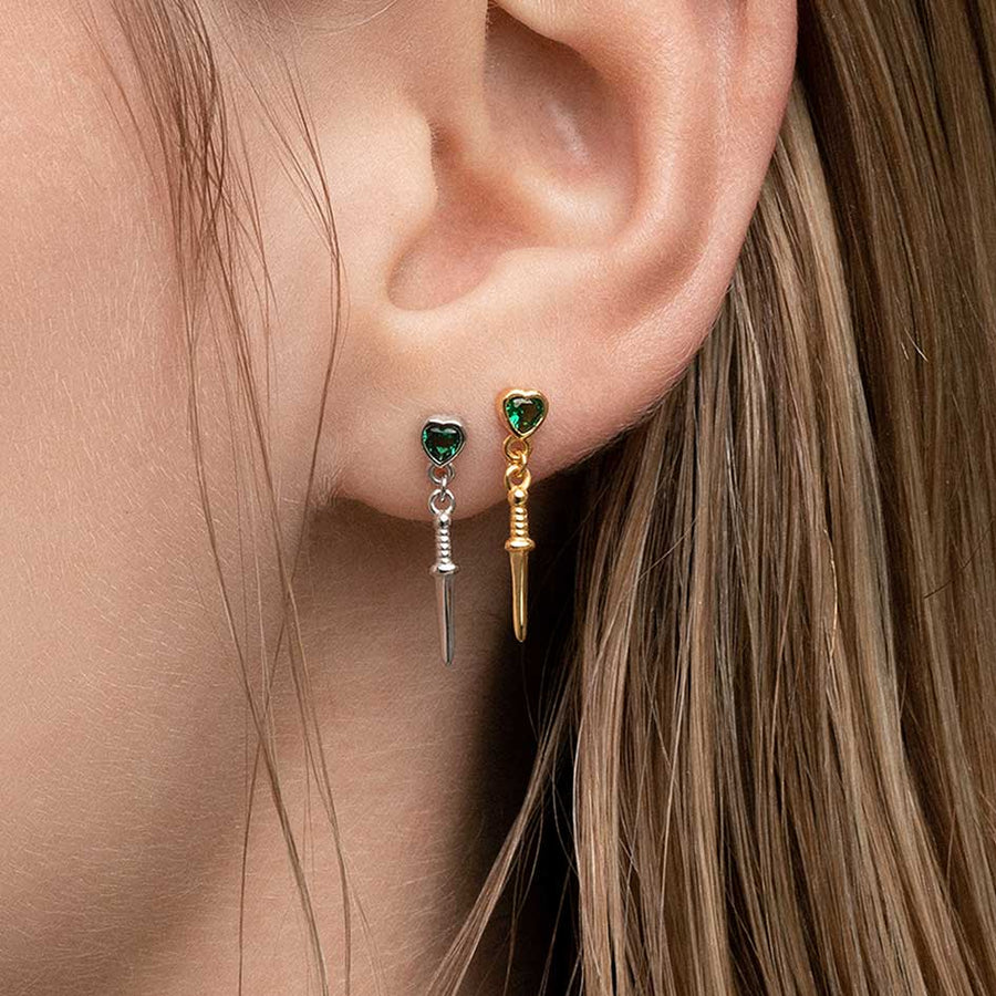 tiny sword heart stud earrings