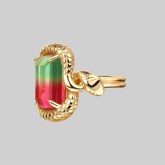 MALICE. Tourmaline CZ Coiled Snake Cocktail Ring - Gold