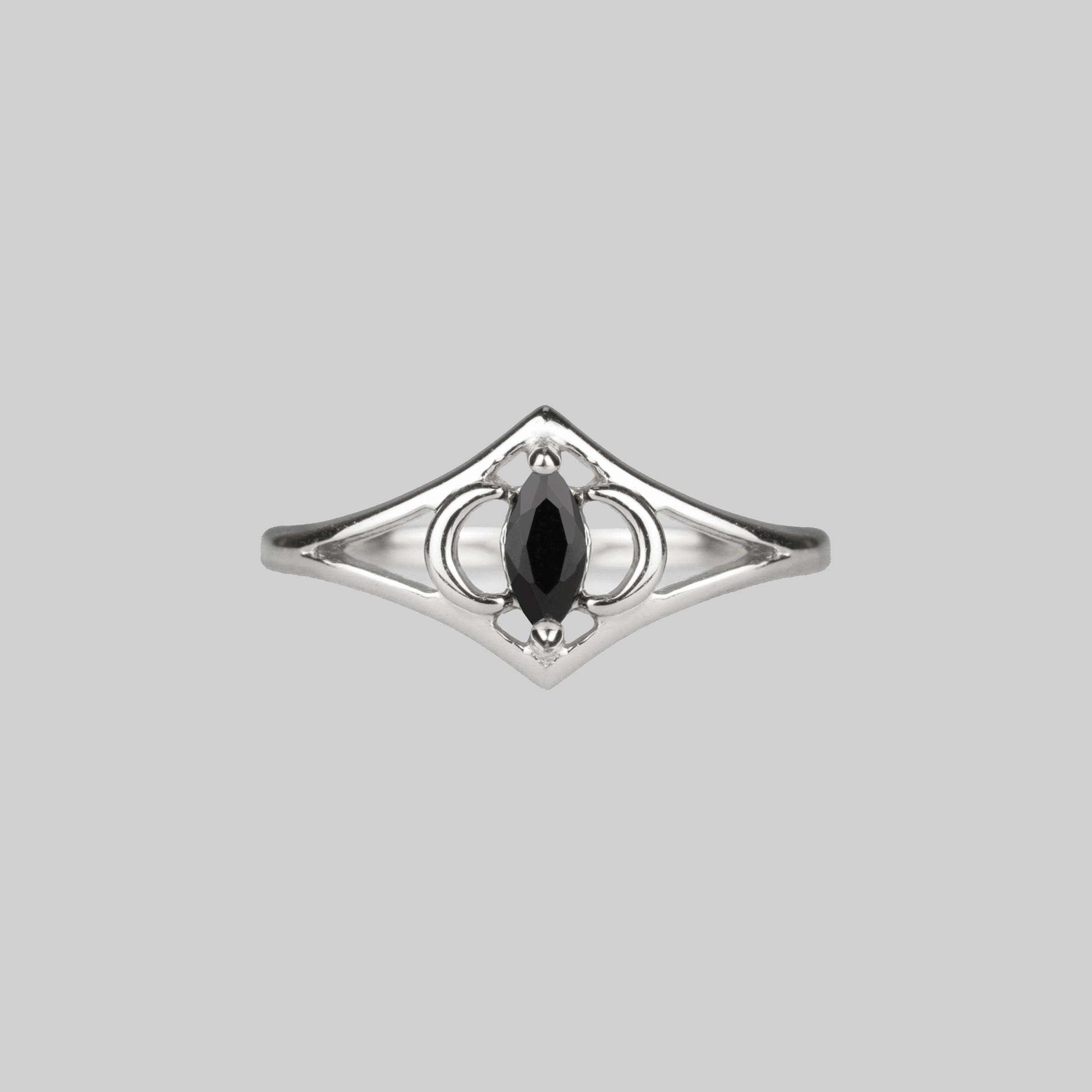 black spinel moon ring silver