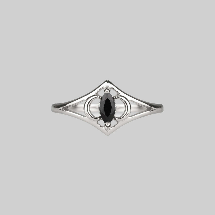 black spinel moon ring silver