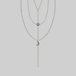 silver triple layer long necklace 